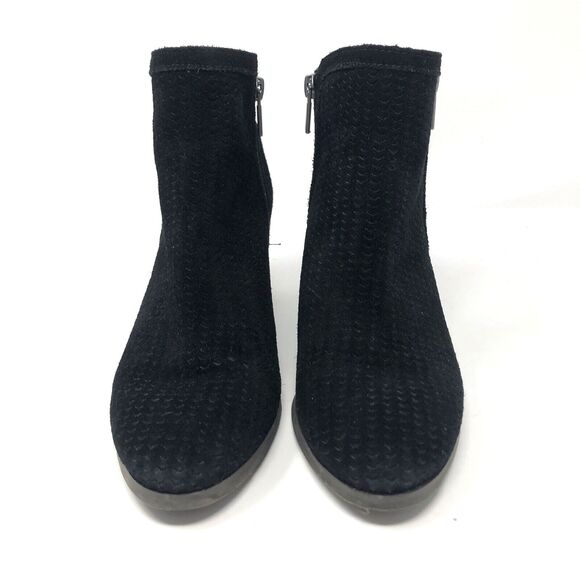 Lucky Brand Pagira Black Suede Ankle Boots Womens 8 Stacked Heel Double Side Zip - Picture 5 of 12